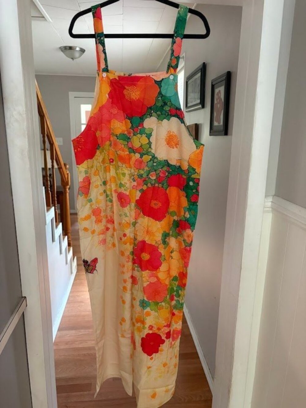 Women's Overalls-Orange Floral Pattern